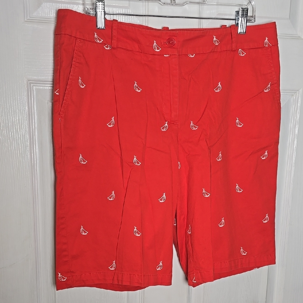 Red Sailboat Embroidered Shorts